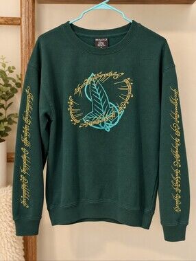 Dark Green Graphic Crewneck Sweatshirt with Teal and Gold Design